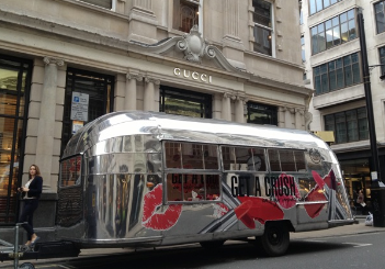 body shop lipstick press launch with airstream